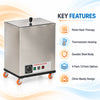 Hydrocollator machine key features including moist heat therapy, thermostatic heating, durable steel body, 4 pack or 8 pack options and clinic-ready design