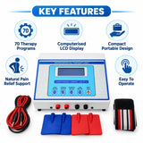 IFT therapy machine key features including 70 therapy programs, computerised LCD display, compact portable design and easy operation