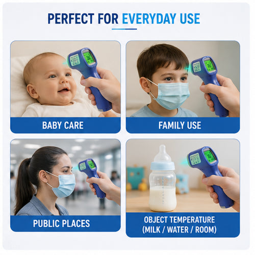 Infrared non-contact thermometer use cases for baby care, family temperature checks, public places and object temperature measurement