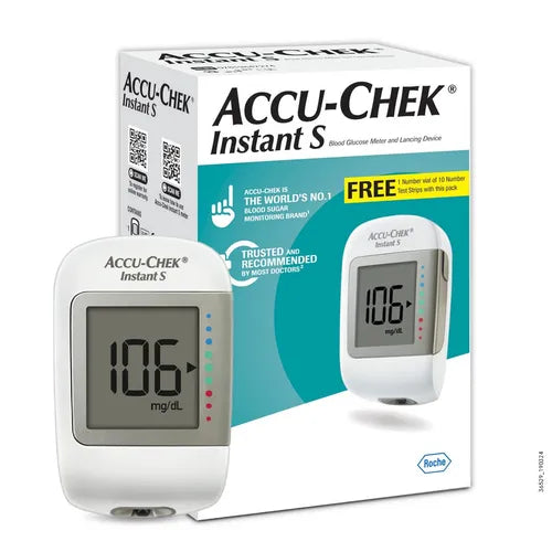 Accu Chek Instant S Glucometer Machine with 10 Test Strip Free