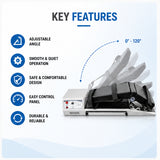 Knee CPM machine key features including adjustable angle, smooth quiet operation, comfortable design, easy control panel and durable construction