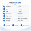 Knee CPM machine specifications with 0–120 degree angle range, adjustable speed, 1–60 minute timer and up to 120 kg capacity