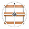 Large wall-mounted shoulder exercise wheel with circular frame and wooden support panel for rehabilitation and mobility training