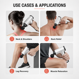 Massage gun use cases for neck and shoulder massage, back relief, leg recovery and targeted muscle relaxation