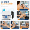 Medansh semi-digital ultrasound therapy machine shown with physiotherapy, sports rehabilitation, post-injury recovery and home treatment use cases