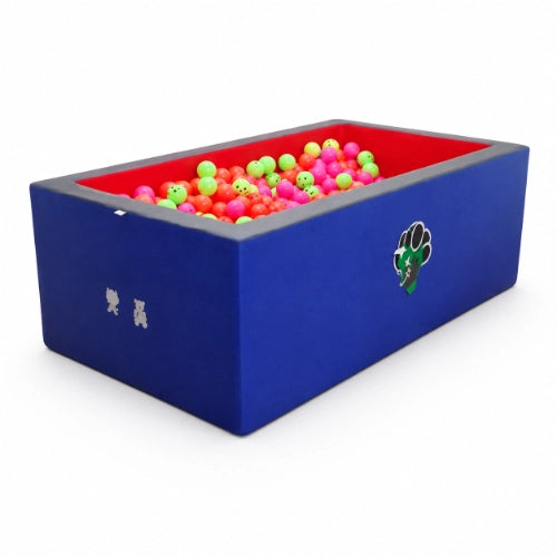 Rectangular foam-padded ball pool with colourful plastic balls for indoor kids’ play, sensory activities and therapy use