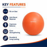 Sanctband gym ball key features including 55 cm size, anti-burst construction, balance improvement, core strengthening and durable design