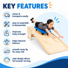 Scooter board and slide ramp key features including easy assembly, portable design, body strength support, balance training and smooth wide ramp