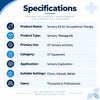 Sensory kit for occupational therapy specifications showing sensory therapy use, OT activities, sensory exploration and suitability for clinics, schools and rehab settings