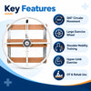 Shoulder exercise wheel key features including 360-degree circular movement, large exercise wheel, shoulder mobility training and OT rehab use