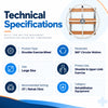Shoulder exercise wheel technical specifications showing 360-degree circular movement, large-size design and use for shoulder and upper-limb rehabilitation