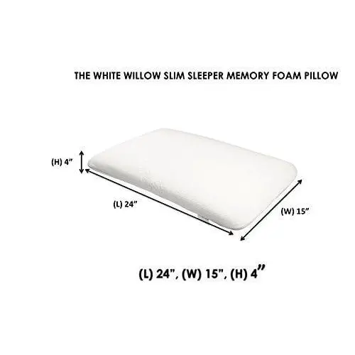 Slim Memory Foam Pillow - 24L x 15 W x 4 H - The White Willow