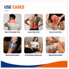 Use cases infographic of 4 channel TENS machine showing physiotherapy treatment, pain management, muscle stimulation and rehabilitation support