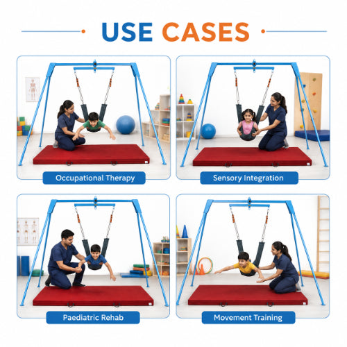 Vestibular swing system use cases for occupational therapy, sensory integration, paediatric rehabilitation and movement training