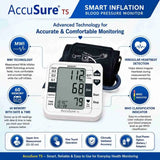AccuSure TS BP Monitor key features including MWI, memory and heartbeat detection