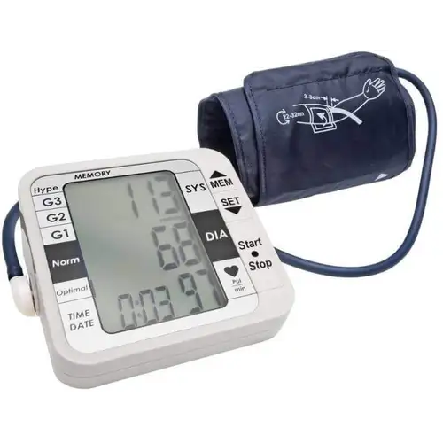 AccuSure TS digital blood pressure monitor front view with cuff