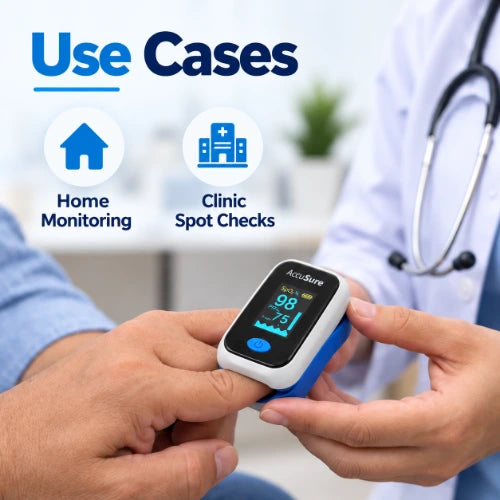 accusure fingertip pulse oximeter use cases for home monitoring and clinic spot checks