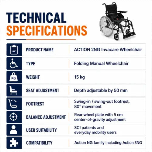 action 2ng invacare wheelchair technical specifications with adjustable seat depth and swing footrest