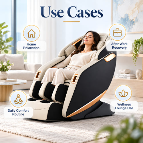 adjustable body massage chair use cases for home relaxation, after-work recovery, daily comfort routines and wellness lounge use
