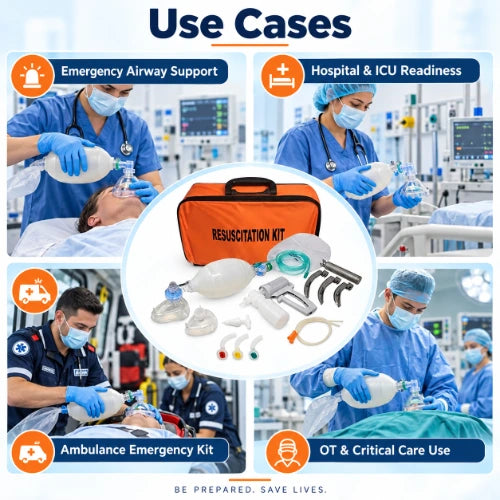 adult resuscitation kit use cases for emergency airway support, hospital and icu readiness, ambulance emergencies, operation theatre and critical care