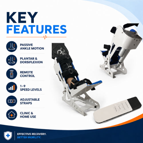 ankle cpm machine key features with plantar flexion dorsiflexion adjustable speed and secure straps