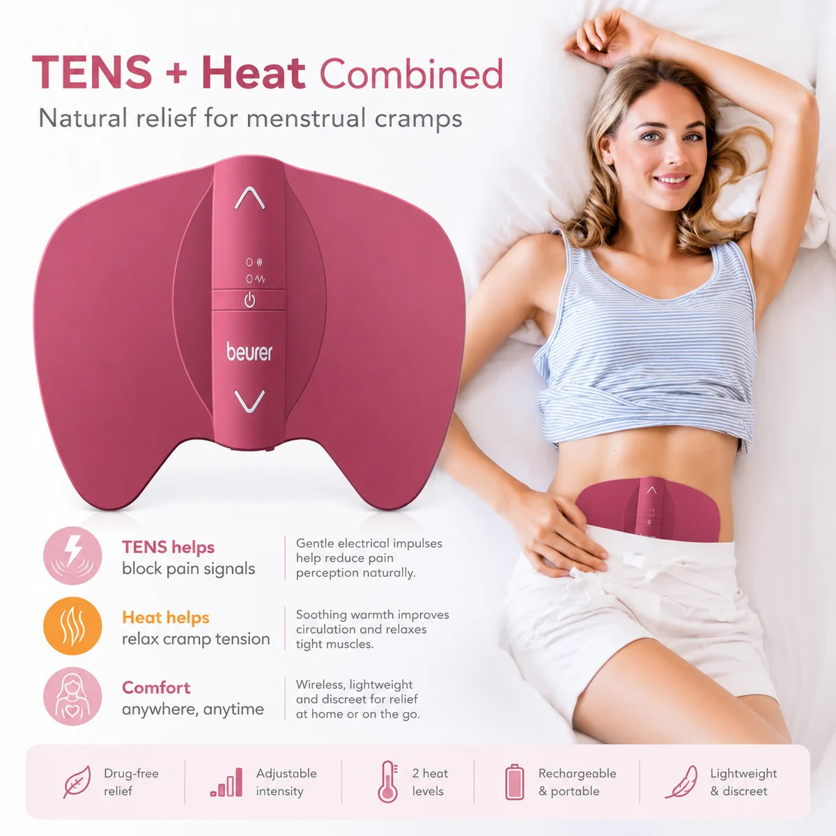 Beurer EM50 TENS and heat combined – dual therapy approach for maximum menstrual pain relief