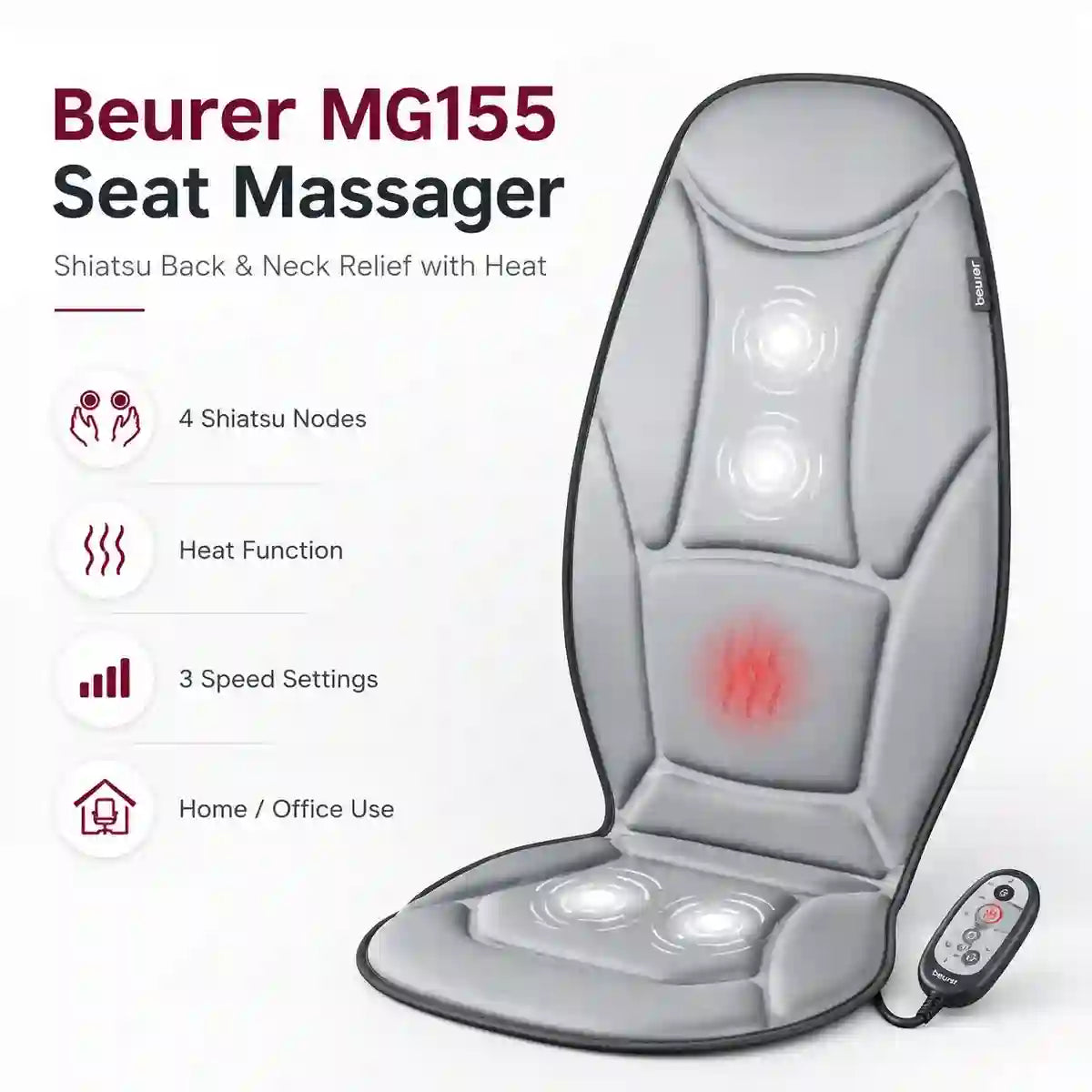 Beurer MG155 Seat Massager with heat shiatsu back and neck relief main product view