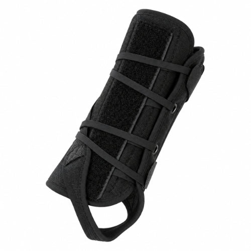 black wrist support brace with removable aluminium stay and adjustable straps for wrist stabilization and support