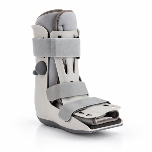 breg mid-calf pneumatic walking boot with adjustable straps, padded liner and hard shell for ankle and foot support