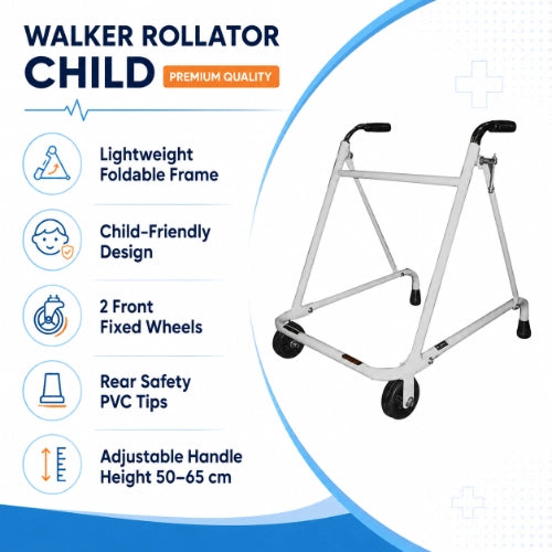 child rollator walker key features with adjustable handle height and child friendly design