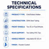 child rollator walker technical specifications with steel tubing fixed front wheels and pvc tips