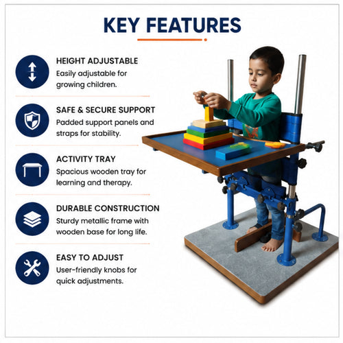 child standing frame key features with height adjustment padded support and durable construction