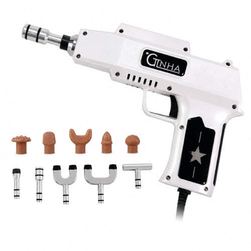 chiropractor gun delux with interchangeable massage heads for targeted muscle stimulation