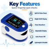 contec cms50d key features including spo2 and pulse monitoring, bright oled display, pulse waveform, adjustable display, auto power-off and portable design
