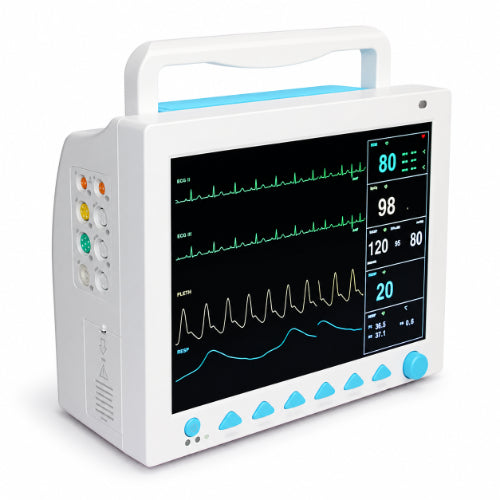 contec cms8000 multiparameter patient monitor with 12.1 inch tft display showing ecg, spo2, nibp and vital sign waveforms