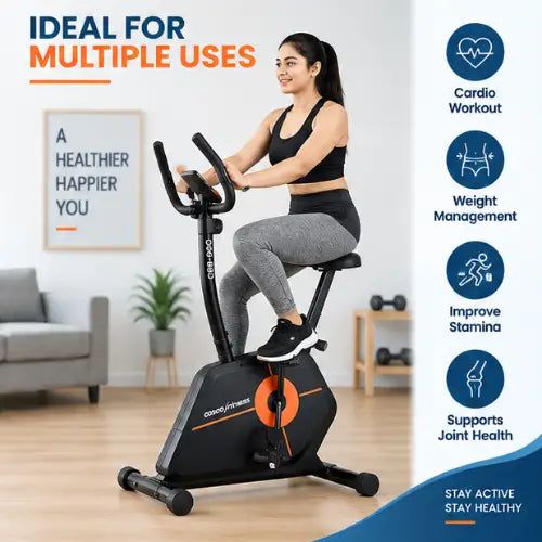 cosco cb-500 upright fitness bike use cases for cardio workout, weight management, stamina improvement and joint-friendly home exercise