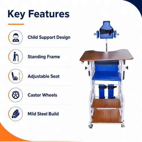 cp chair with standing frame key features with child support design adjustable seat castor wheels and mild steel build
