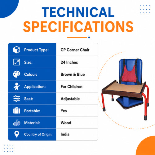 cp corner chair technical specifications with 24 inch size adjustable seat wooden construction and child use