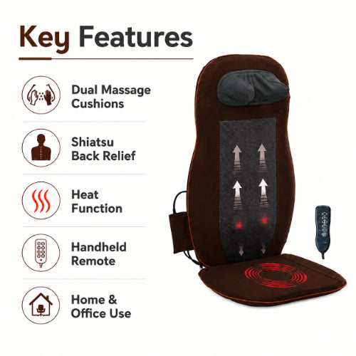 dual cushion back seat massager key features with shiatsu back relief heat function and home office use