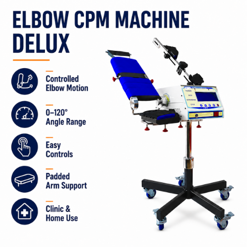 elbow cpm machine delux key features with adjustable angle easy controls padded arm support and clinic home use
