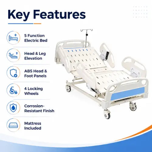 electric icu bed key features with abs panels locking wheels and mattress