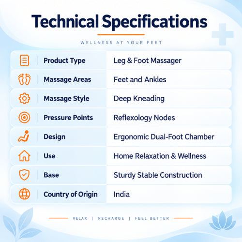 electric leg and foot massager technical specifications with deep kneading massage, reflexology pressure nodes and dual-foot ergonomic design
