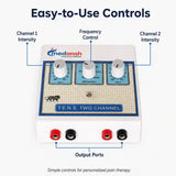 Medansh TENS Two Channel easy-to-use controls – channel 1 intensity, frequency control, channel 2 intensity and dual output ports