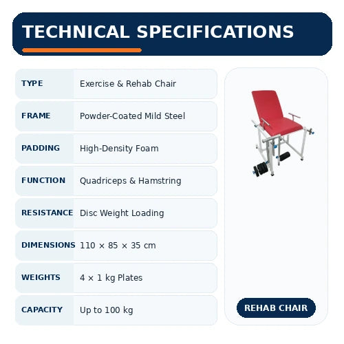exercise quadriceps chair technical specifications for physiotherapy clinics