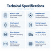 expandable hinged knee brace technical specifications with double-axis articulated stays, open patellar guide, removable straps and multiple size options