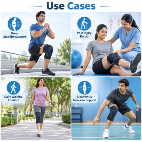 expandable hinged knee brace use cases for knee stability support, post-injury rehabilitation, daily walking comfort and ligament or meniscus support
