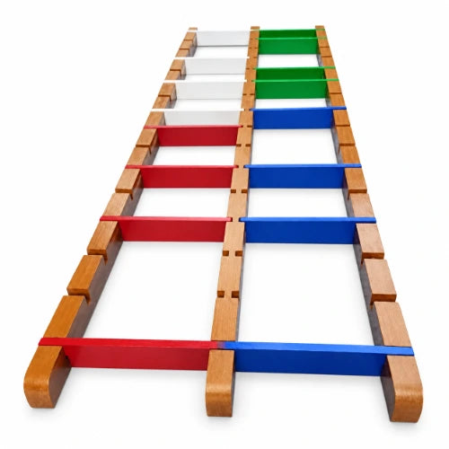 foot placement ladder for gait training with adjustable dividers and colour-coded step sections for right-left stepping practice