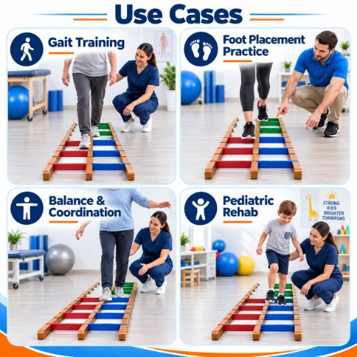 foot placement ladder use cases for gait training, foot placement practice, balance and coordination, and pediatric rehabilitation