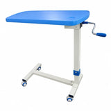 gearmatic over bed table key features including adjustable height, manual crank system, durable steel frame, smooth castors and easy-clean pvc top