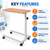 height adjustable over bed table key features including sunmica top, u-shaped base, powder-coated ms frame, four castor wheels and home or hospital use